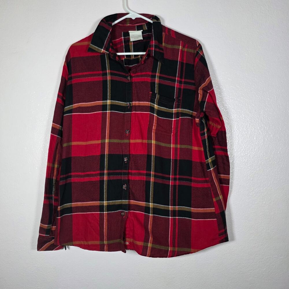 Dickies Women's Plaid Flannel Button Up Shirt Red Black Size L